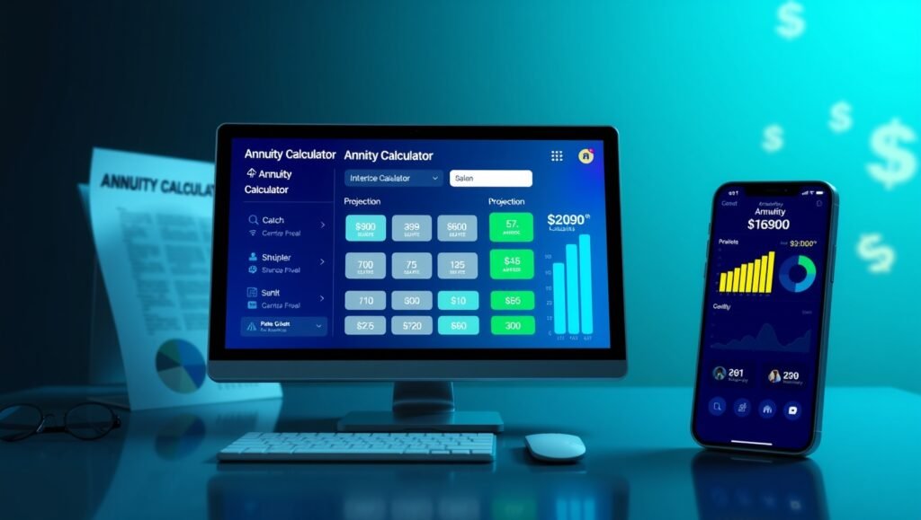 Annuity calculator tool showing growth projections with interactive sliders and charts