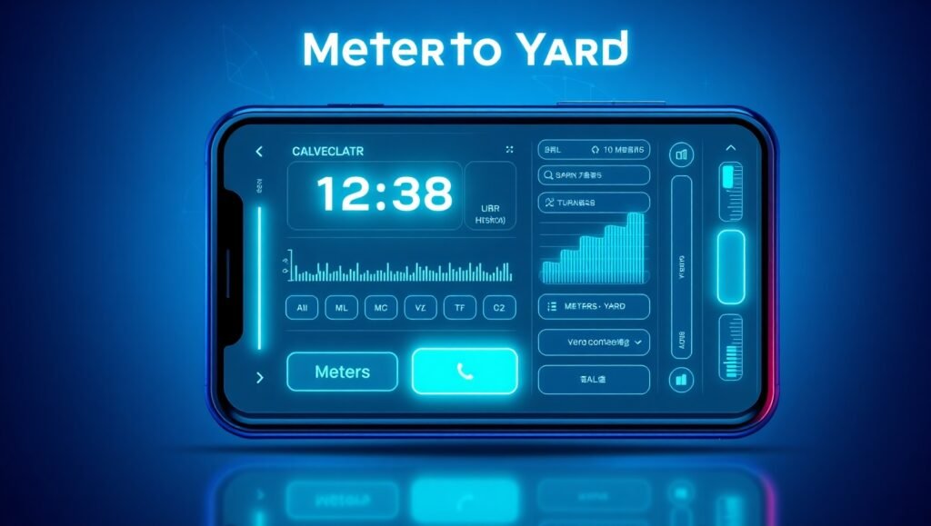 Meter to Yard Converter tool showing real-time length conversion with interactive chart