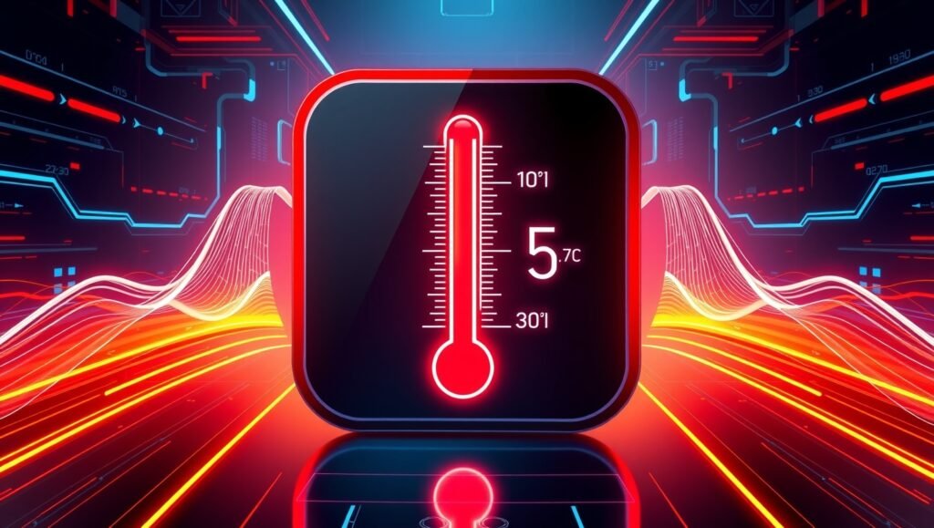 Digital thermometer icon with Celsius and Fahrenheit scales for temperature conversion.