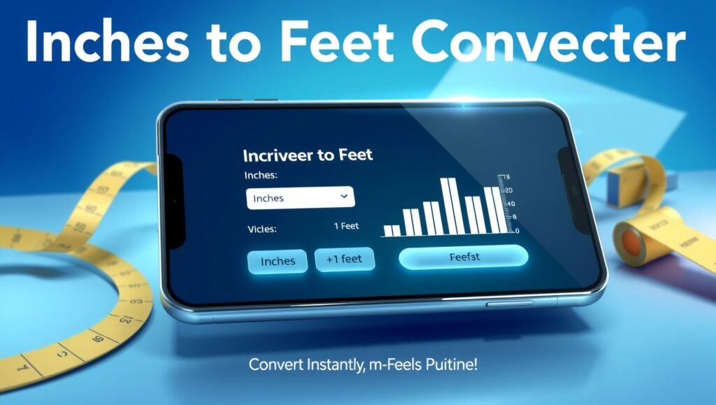 Free online inches to feet converter tool showing real-time calculation with interactive bar chart visualization