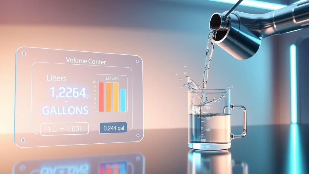 Liters to Gallons Converter - Online volume calculator with input fields and conversion chart