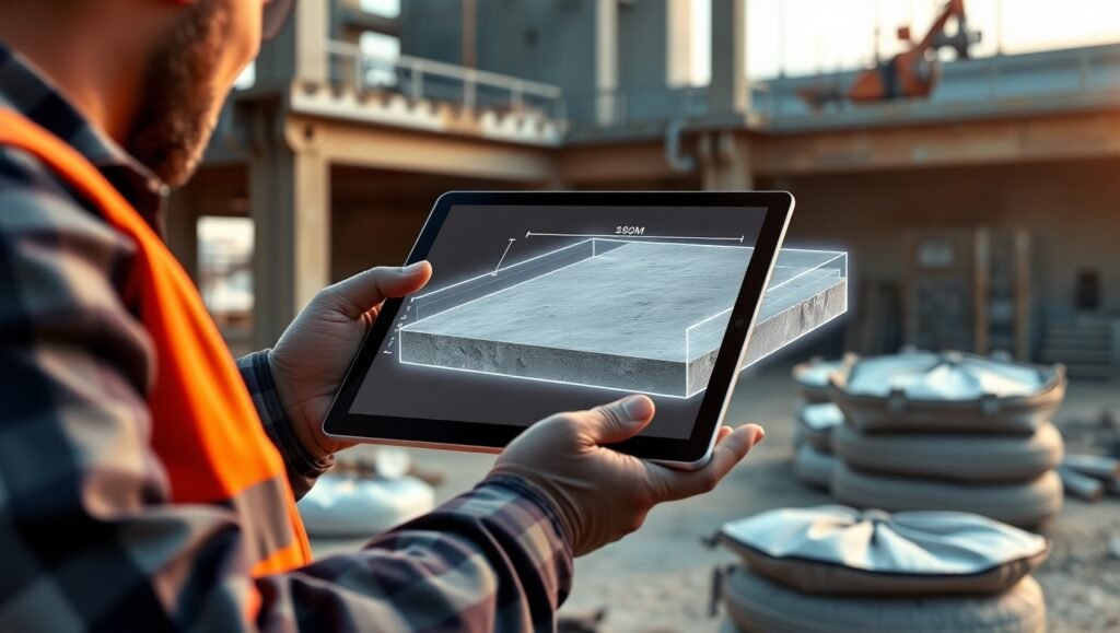 Construction worker using concrete estimation tool