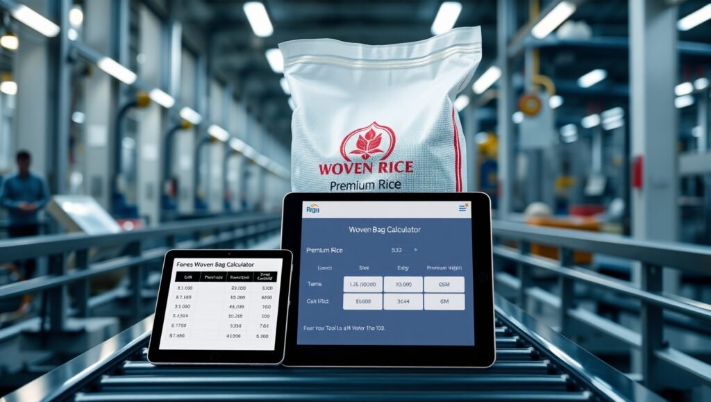 50kg polypropylene rice bags stacked in warehouse storage