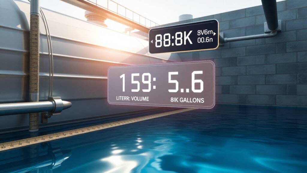 3D water tank volume calculator with measurement display