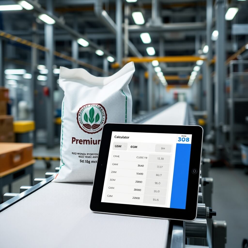Woven polypropylene bag weight calculator tool interface